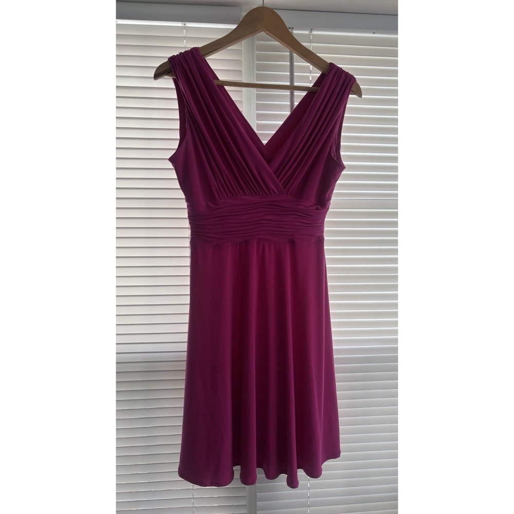 Jones Wear V-Neck Sleeveless Ruched Pleated Jersey Knit Midi Dress Sz 4 Pinkโ